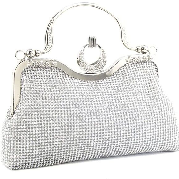 Silver Rhinestone Luxury Bag Purse with Detachable Chain - Picture 2 of 6